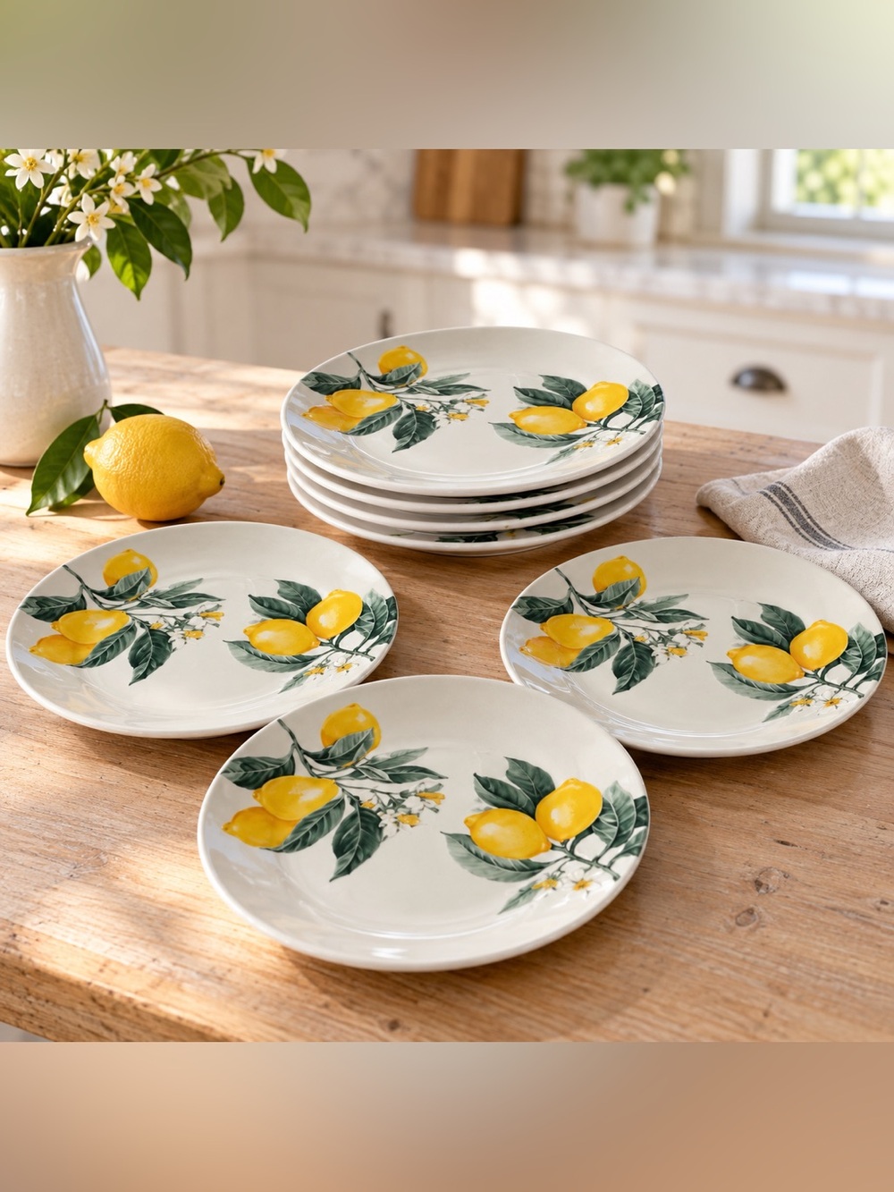 Royal Norfolk Lemon Fruit Salad Plates Set of 7 8”